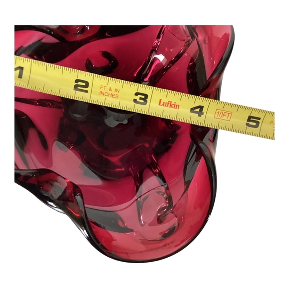 Murano Style Hand Blown Art Glass Ruffled Edge Bowl Burgundy Vintage EUC - Picture 6 of 10